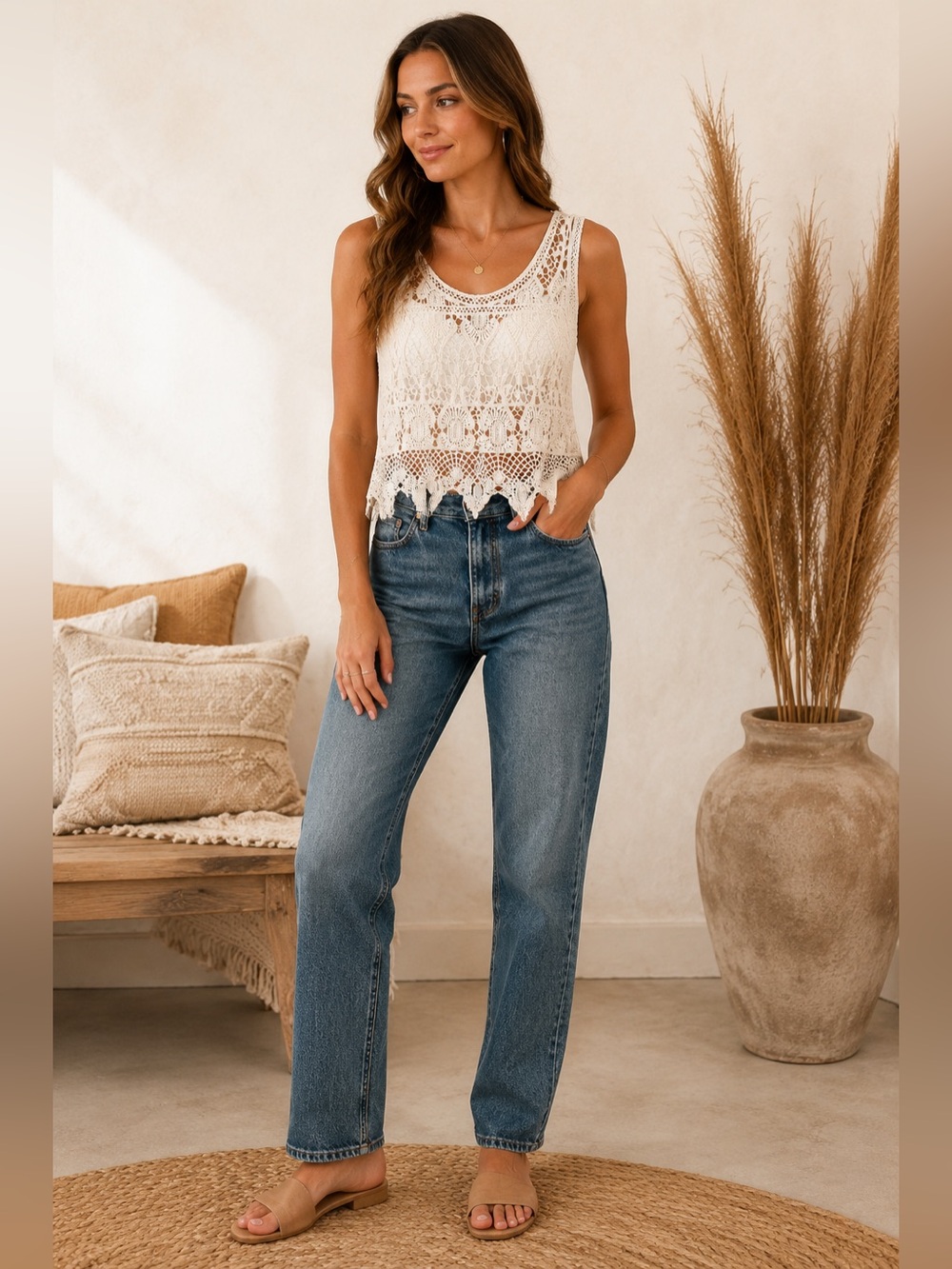 T.I.M.I.N.G. Ivory Crochet Crop Top S/M